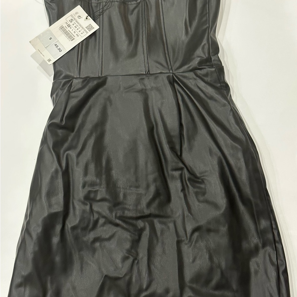 Zara faux leather strapless corset touched mini dress - Picture 3 of 7